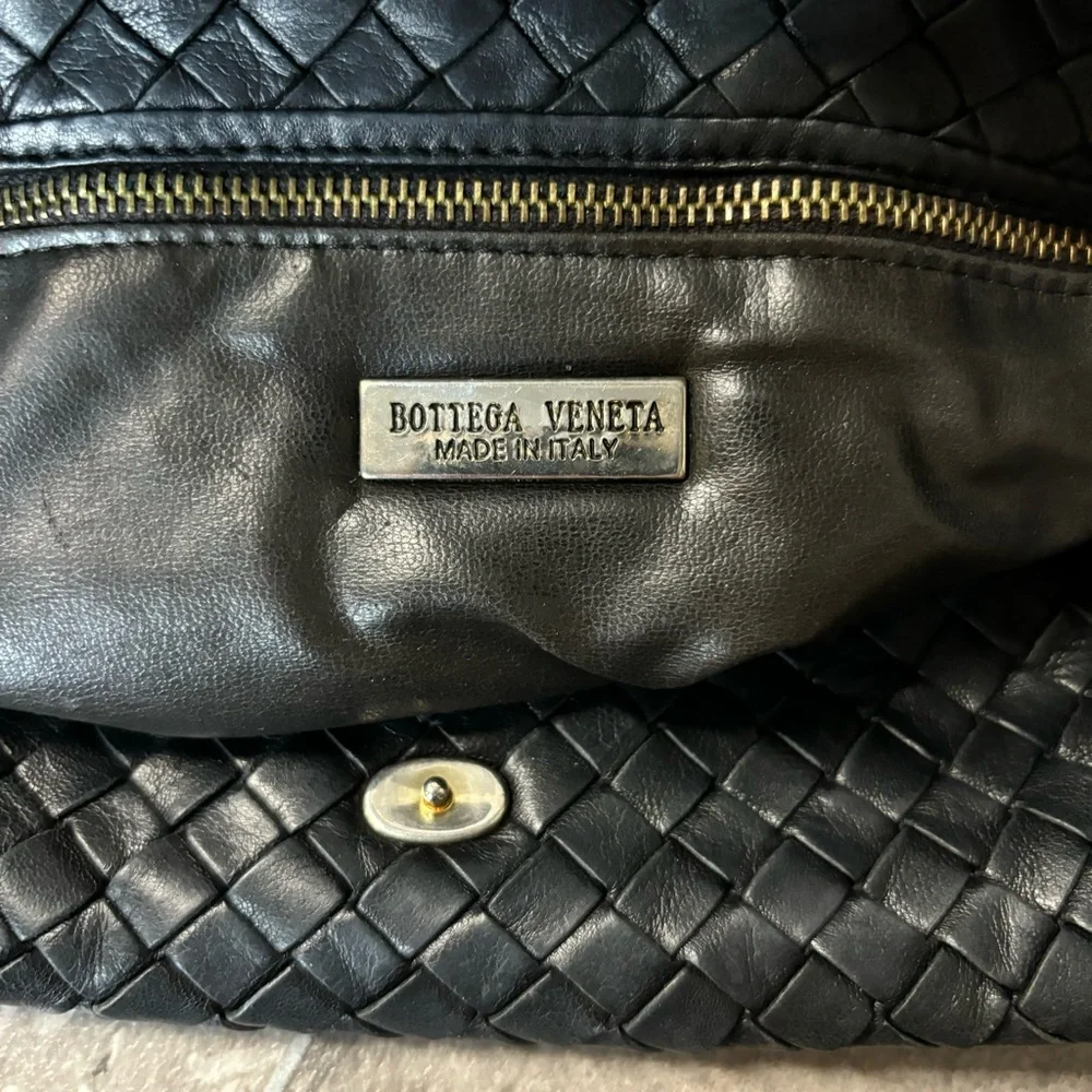 Vtg Bottega Veneta Intrecciato Drawstring Pouch Bag Blk Woven Leather Italy - Picture 11 of 16